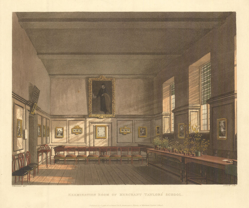 The Examination-Room of Merchant Taylors’ School. Ackermann's schools 1816